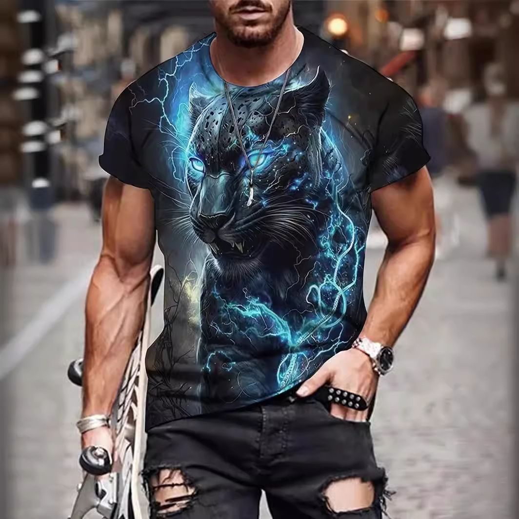Stylish 3D Tiger Print Men's Crew Neck T-Shirt: Comfy Short Sleeve Summer Tee, Perfect for Daily Wear, Vacations, and Resorts 01 S