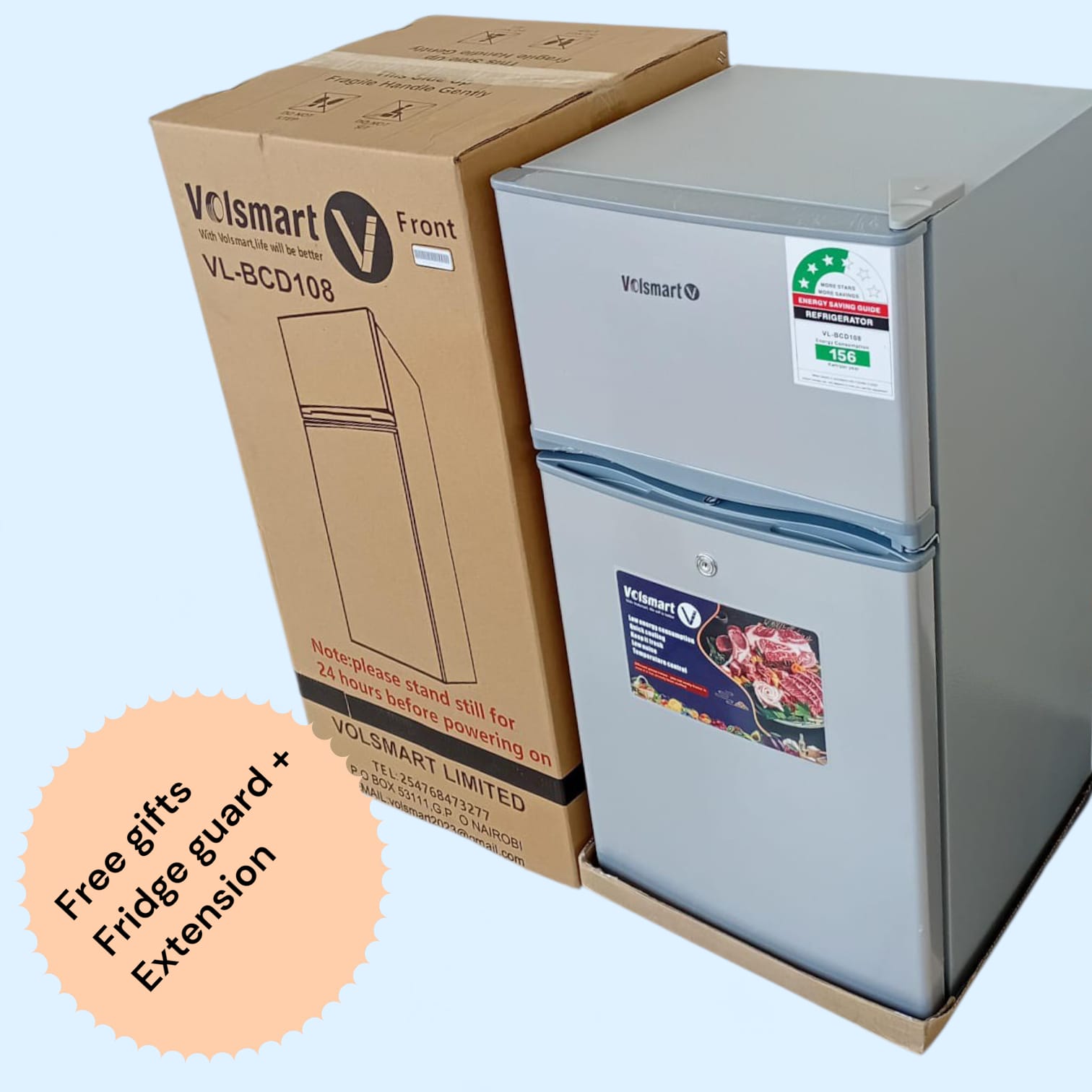 VOLSMART 108L Mini Refrigerator ,Double Door Fridge With Direct Cool, Freezer Zone, Energy Saving +Free Gifts