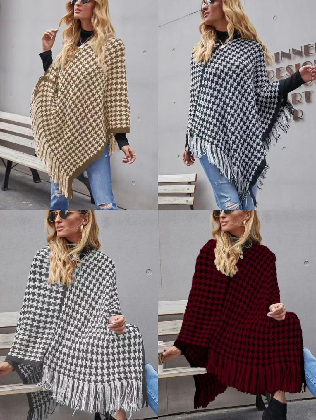 PONCHO. High quality Womens Checkered Poncho, Soft, warm, and breathable fabric, Flattering draped silhouette that suits all body types, Great for casual outings, office wear, or travel