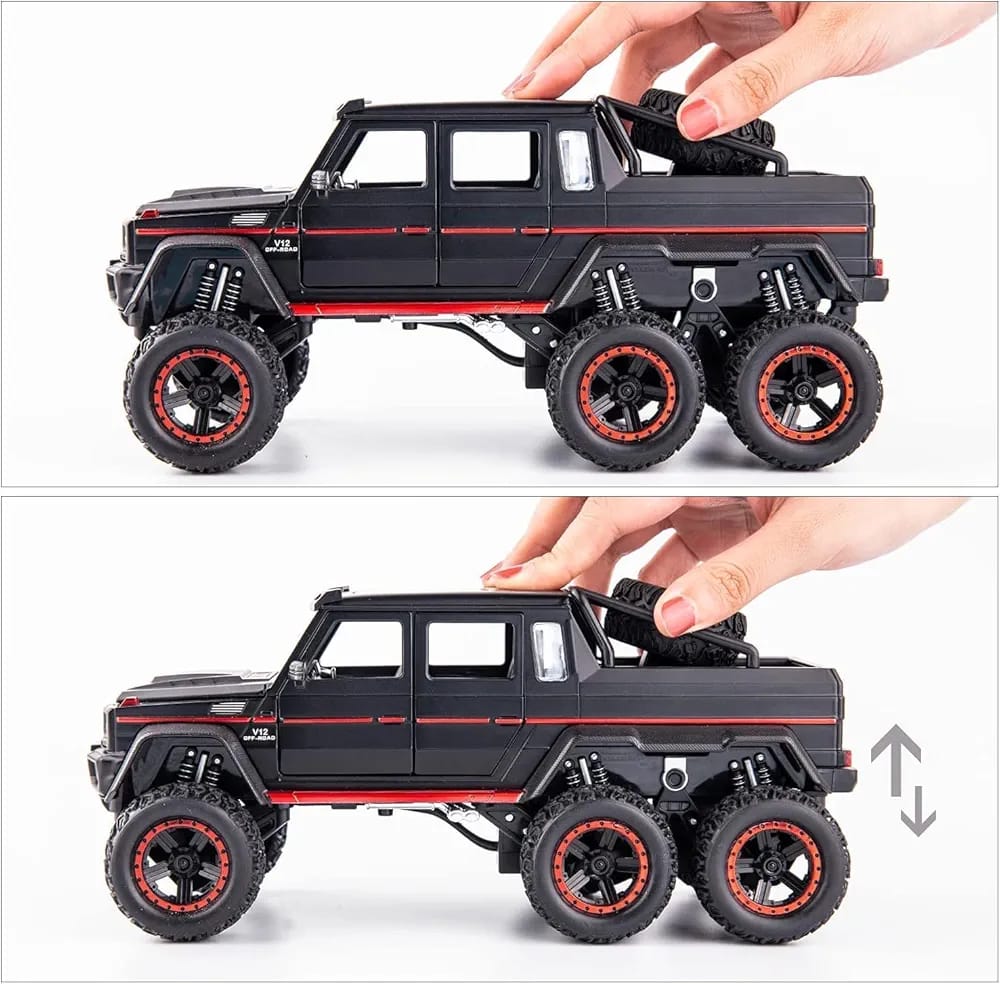 TOY CAR. Mercedes-Benz G63 AMG 6x6. A Key to start function. The remote control, power display, 2.4G remote control, four wheel spring suspension, With the volume adjustment button