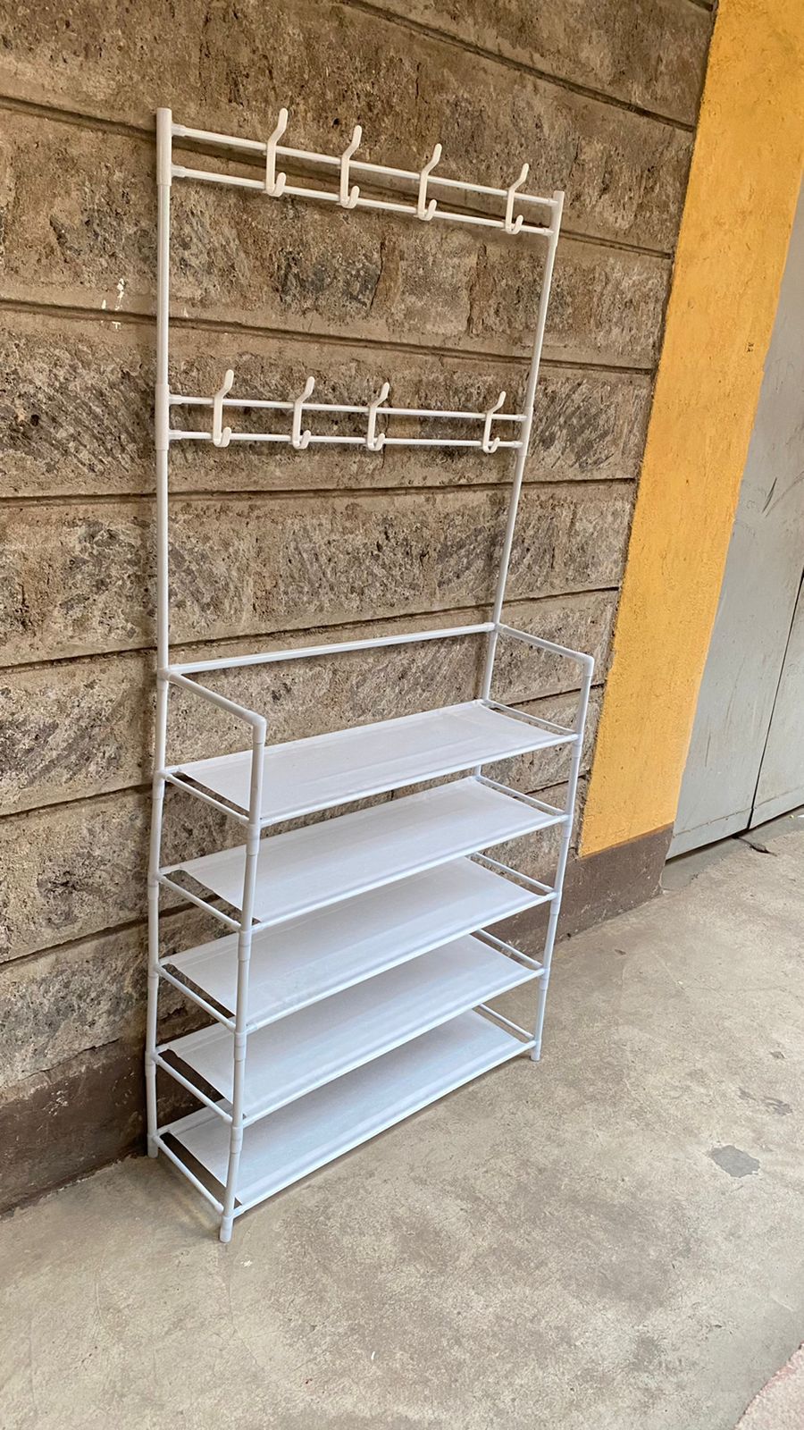 Strong multifunctional shoerack and hatrack, 5 Tier Shoe Rack Organiser + Simple Floor Coat Hat Rack with 8 hooks Storage Organizer,Space for 
 20 Pairs of Shoes