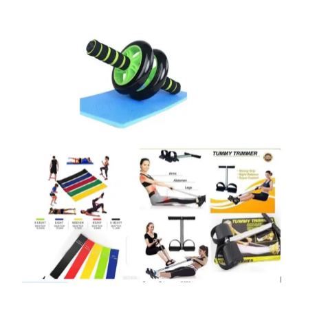 Yoga bands 5 pieces + Tummy trimmer + Abs roller waist trainer and free mat .Tummy trimmer + Roller+Resistance training bands 5 pieces, Sports & Outdoor fitness and indoor exercise tools gifts
