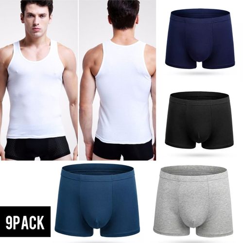 Fashion 9PACK cotton men Underwear 3White Vest+6Brief Boxers