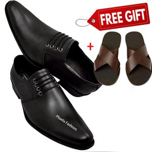 Men’s Exquisite Pure Leather Slip-On Formal & Casual Shoes – Elegant Official Loafers + FREE Bonus Pair of Open Leather Sandals – Durable, Stylish, Comfortable Footwear for Men
