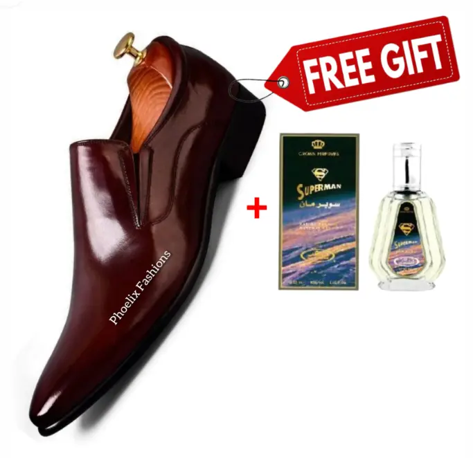 Brown Leather Official Men’s Shoes with 50ml Fragrance – Elegant, Durable, Comfortable Formal Footwear for Office, Events & Daily Wear – Includes Stylish Scent for a Complete Look