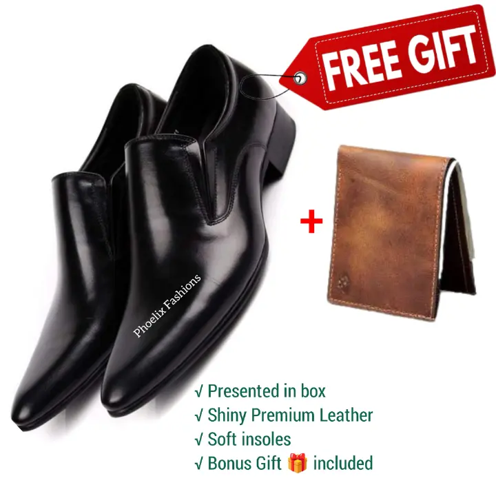 Black Leather Official Men’s Shoes – Elegant, Durable, All-Day Comfort Formal Footwear for Office, Business, Wedding & More + Free Genuine Leather Belt for Stylish Look
