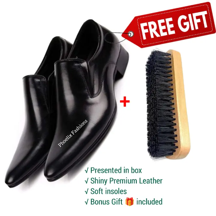 Black Leather Official Men’s Shoes – Elegant, Durable, All-Day Comfort Formal Footwear for Office, Business, Wedding & More + Free Genuine Leather Belt for Stylish Look