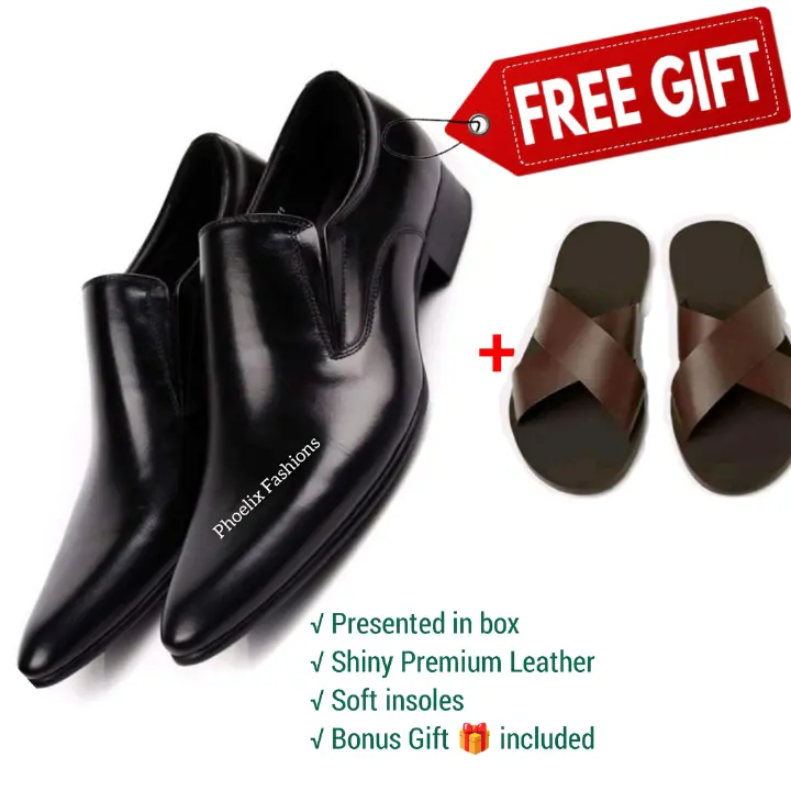 Black Leather Official Men’s Shoes – Elegant, Durable, All-Day Comfort Formal Footwear for Office, Business, Wedding & More + Free Genuine Leather Belt for Stylish Look