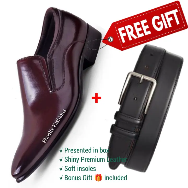 Black Leather Official Men’s Shoes – Elegant, Durable, All-Day Comfort Formal Footwear for Office, Business, Wedding & More + Free Genuine Leather Belt for Stylish Look