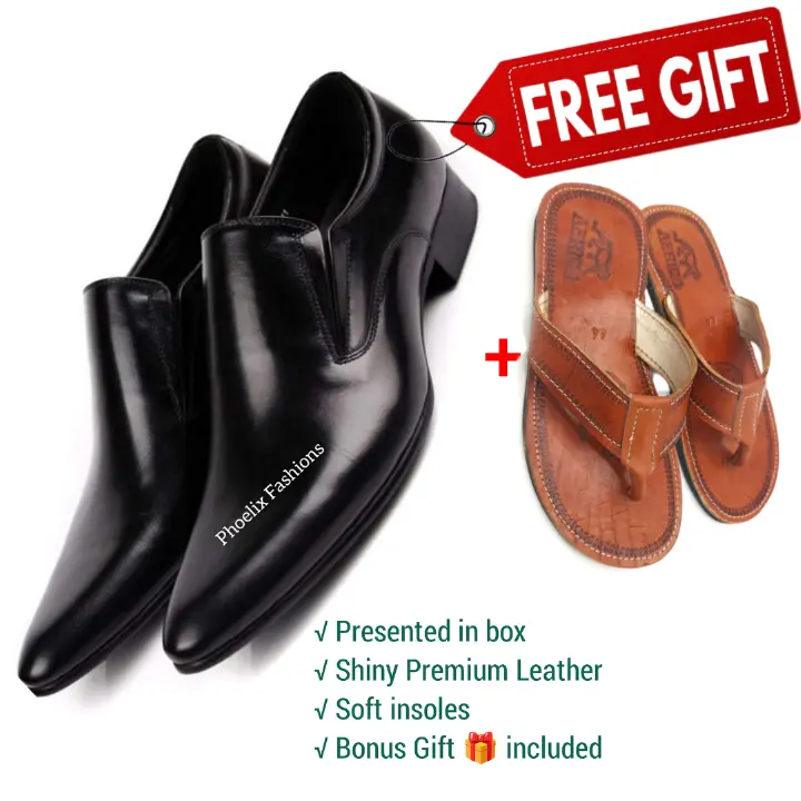 Black Leather Official Men’s Shoes – Elegant, Durable, All-Day Comfort Formal Footwear for Office, Business, Wedding & More + Free Genuine Leather Belt for Stylish Look