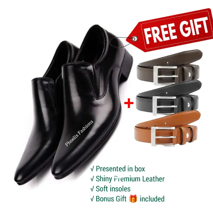 Formal Italian Design Casual & Official Leather Slip-On Shoes for Men – Stylish, Comfortable & Durable Footwear for All Occasions + Free 3 Pure Leather Belts