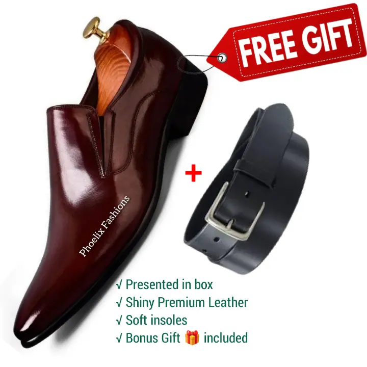 Formal Italian Design Casual & Official Leather Slip-On Shoes for Men – Stylish, Comfortable & Durable Footwear for All Occasions + Free 3 Pure Leather Belts