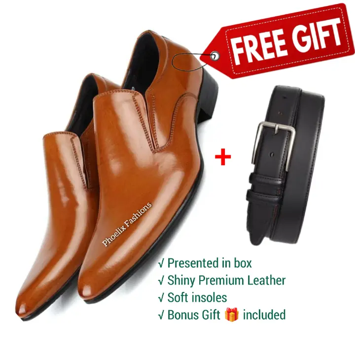 Formal Italian Design Casual & Official Leather Slip-On Shoes for Men – Stylish, Comfortable & Durable Footwear for All Occasions + Free 3 Pure Leather Belts
