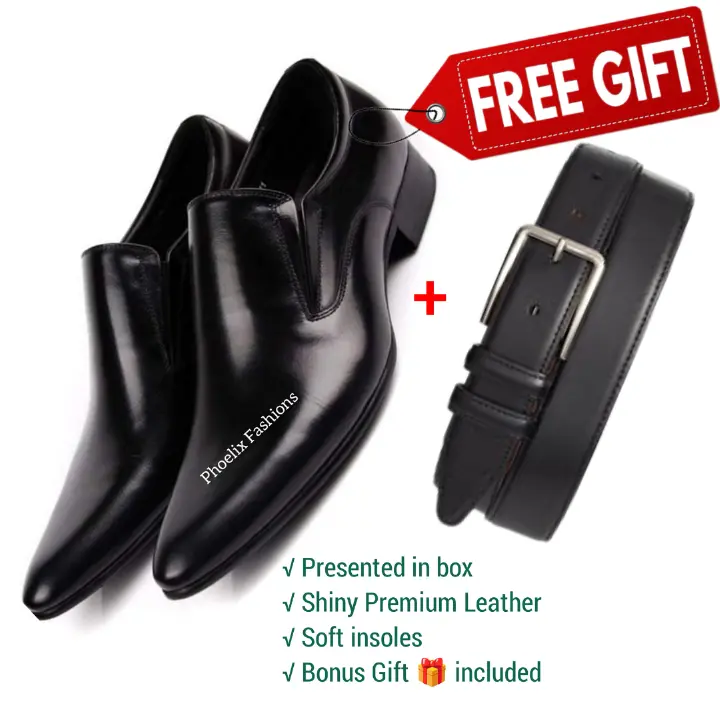Formal Italian Design Casual & Official Leather Slip-On Shoes for Men – Stylish, Comfortable & Durable Footwear for All Occasions + Free 3 Pure Leather Belts