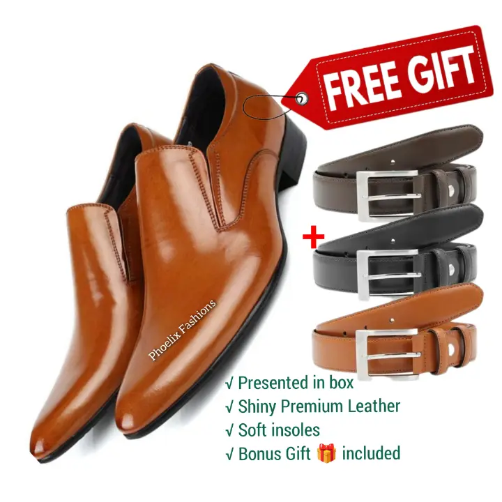 Formal Italian Design Casual & Official Leather Slip-On Shoes for Men – Stylish, Comfortable & Durable Footwear for All Occasions + Free 3 Pure Leather Belts