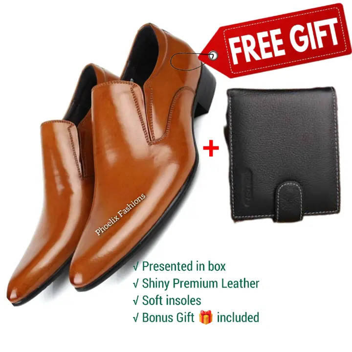 Formal Italian Design Leather Slip-On Men’s Shoes – Stylish, Comfortable & Versatile Footwear for Casual & Official Wear + Free Brown Genuine Leather Wallet