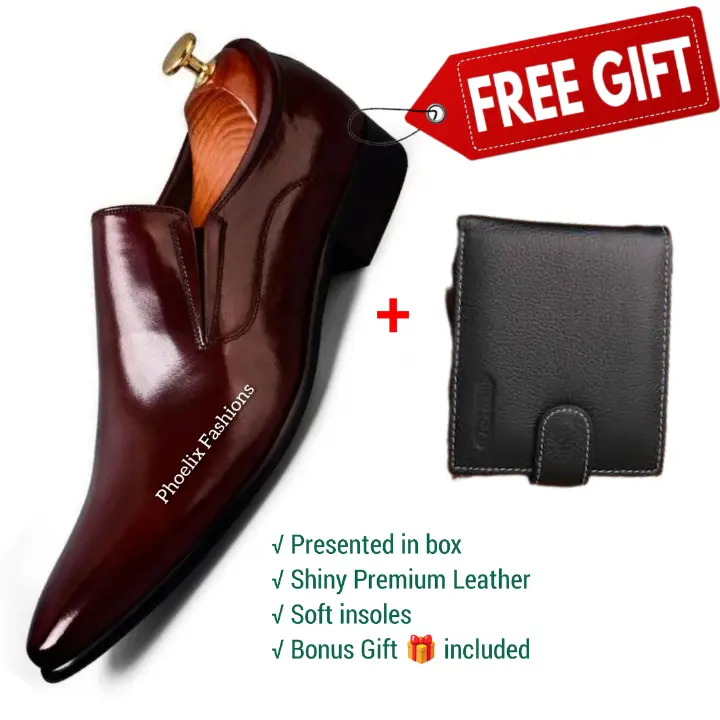 Formal Italian Design Leather Slip-On Men’s Shoes – Stylish, Comfortable & Versatile Footwear for Casual & Official Wear + Free Brown Genuine Leather Wallet
