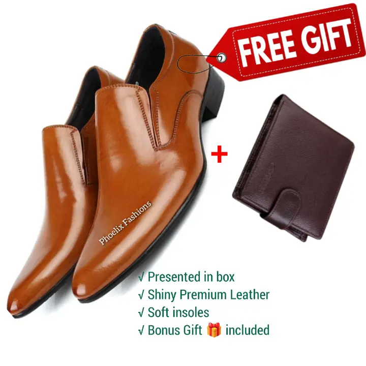 Formal Italian Design Leather Slip-On Men’s Shoes – Stylish, Comfortable & Versatile Footwear for Casual & Official Wear + Free Brown Genuine Leather Wallet