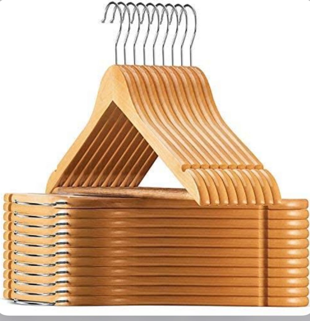 10PCs Set Wooden Clothes Hanger -Premium Wood with Notches,Used at home, hotels, clothes shops, Used in laundry business, Can fit in all closets and wardrobe