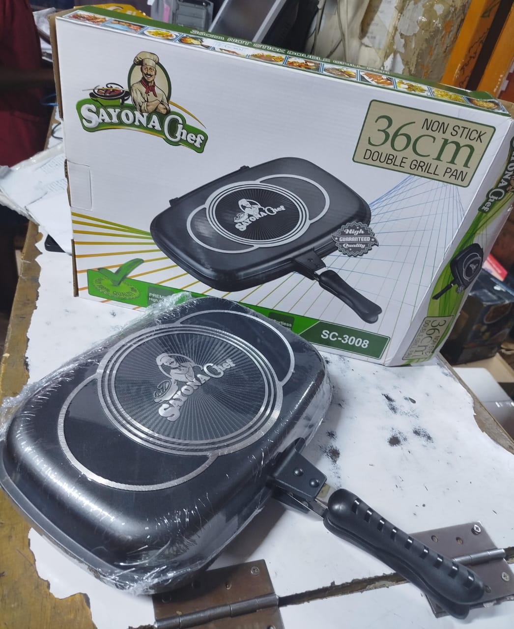 36 cm sayona chef double grill pan nyama choma wet fry , roast potatoes etc  at a go