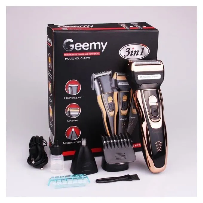 GEEMY Professional Hair Clipper 3-in-1 Shaving Machine – Rechargeable Kinyozi Grooming Kit for Men with Smoother, Precision Trimmer & Nose Hair Trimmer