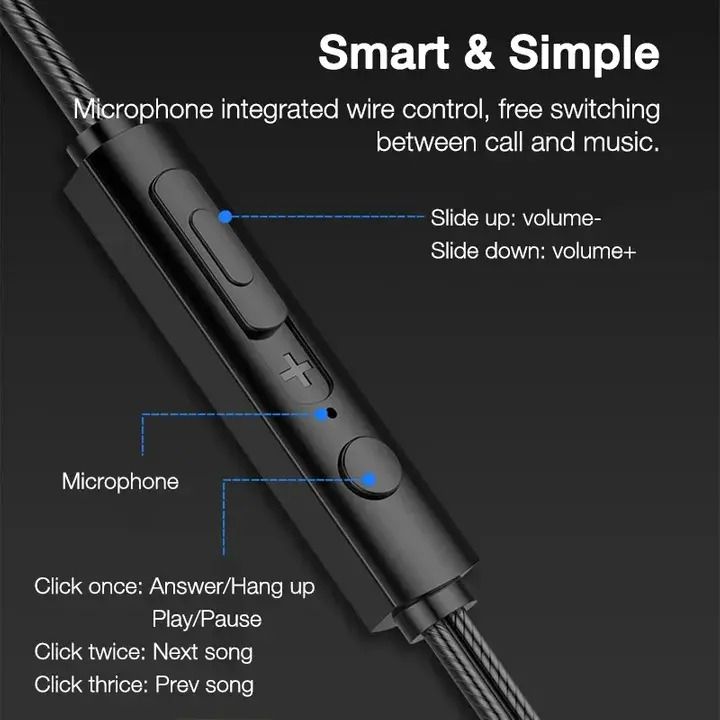 3.5mm Wired In-Ear Headphones with Microphone, Bass Stereo Earbuds, Sports Earphones with In-Line Control, Metal Subwoofer Earplugs Compatible with Android Phones