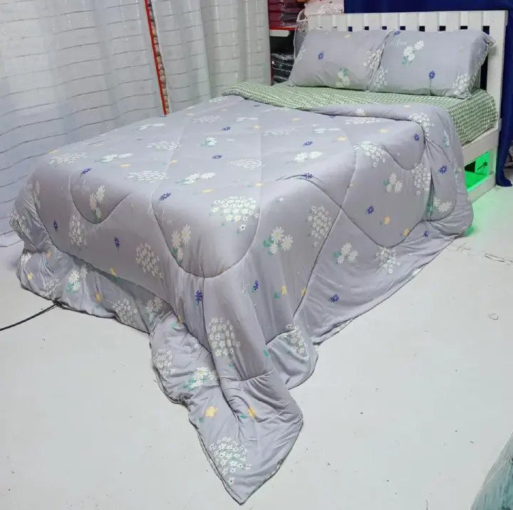 Luxury 4pcs Cotton Microfiber Quilted Duvet Blanket Set with Random Colors – 1 Duvet, 1 Bedsheet & 2 Pillowcases, Soft, Durable, Breathable Bedding for Stylish and Comfortable Sleep