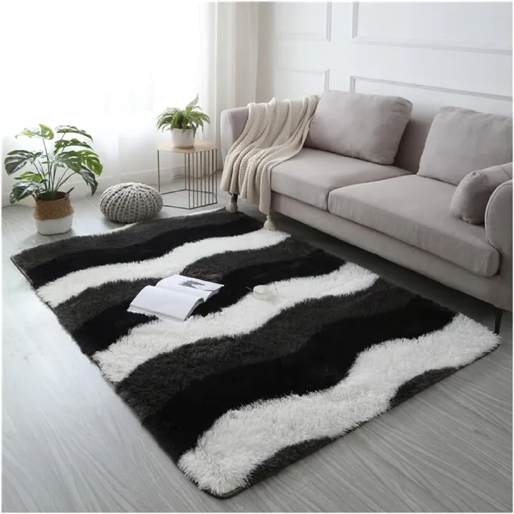 Pattern & Patches Fluffy Carpet 5x8 Feet (160x200cm) Plush Velvet Area Rug Soft Floor Mat for Living Room Bedroom Kids Room Cozy Home Decor Thick Shag Rug