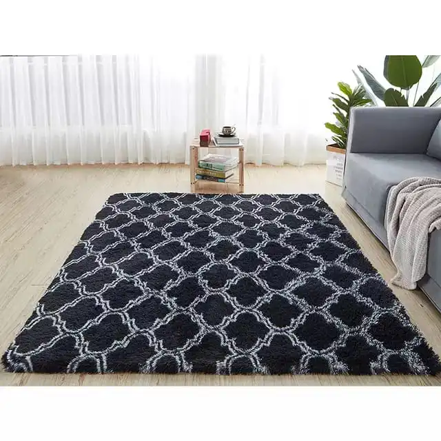 Pattern & Patches Fluffy Carpet 5x8 Feet (160x200cm) Plush Velvet Area Rug Soft Floor Mat for Living Room Bedroom Kids Room Cozy Home Decor Thick Shag Rug