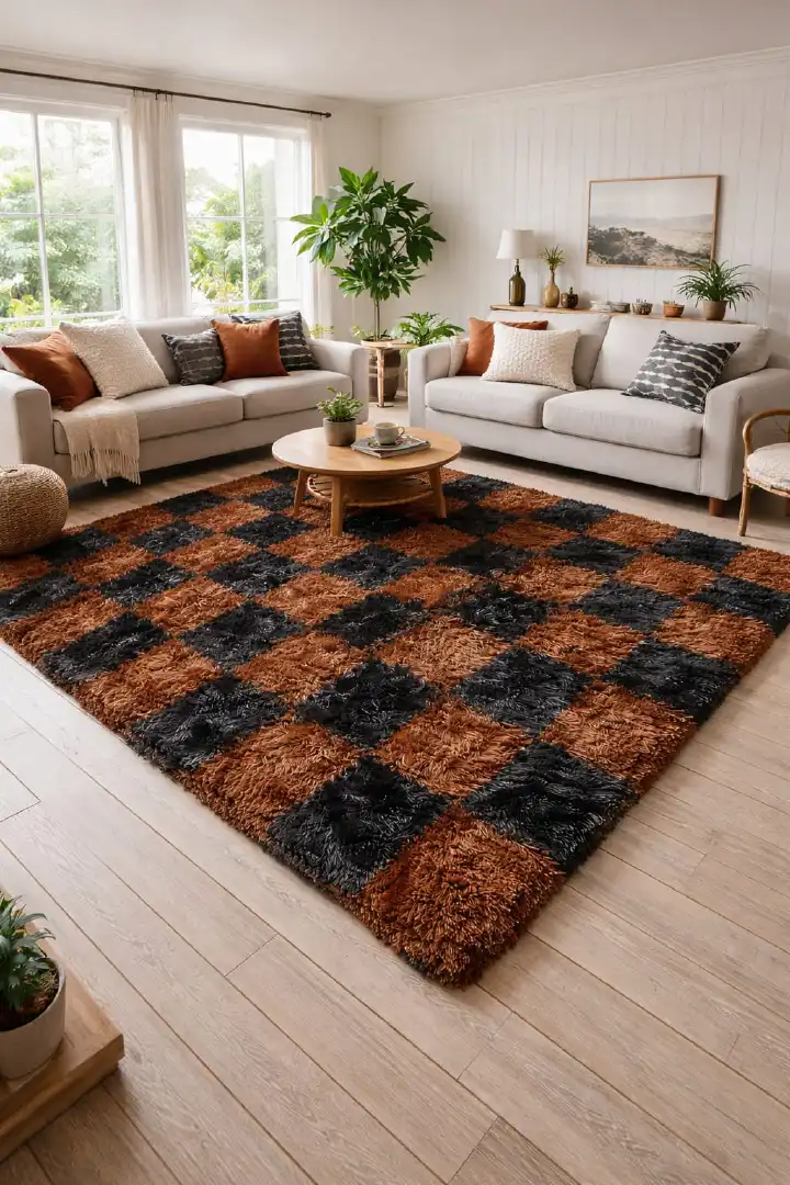 Pattern & Patches Fluffy Carpet 5x8 Feet (160x200cm) Plush Velvet Area Rug Soft Floor Mat for Living Room Bedroom Kids Room Cozy Home Decor Thick Shag Rug