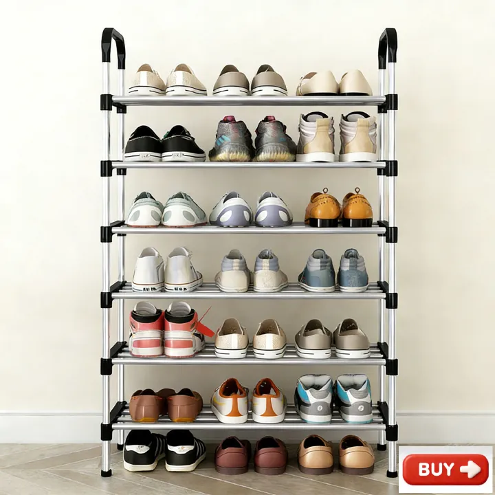 Smartrahalife 7-Layer Shoe Rack Multifunctional Storage Organizer Space-Saving Small Furniture Sturdy Portable Shoe Shelf for Entryway Closet Dorm Home