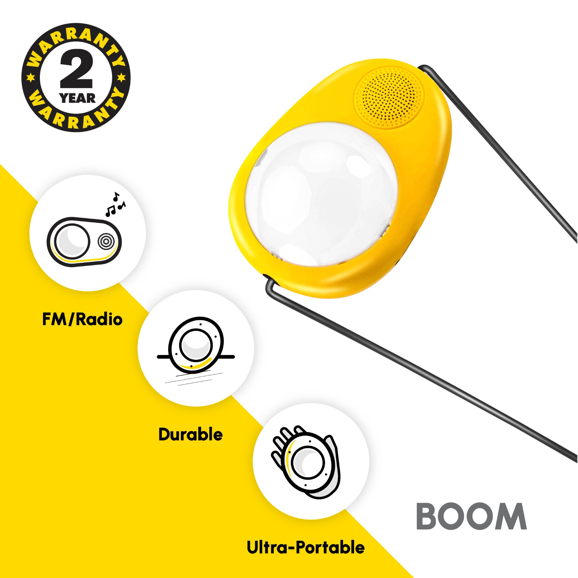 Sun King Boom [3-in-1] Portable Solar Lamp with FM, MP3, and USB Mobile Charging