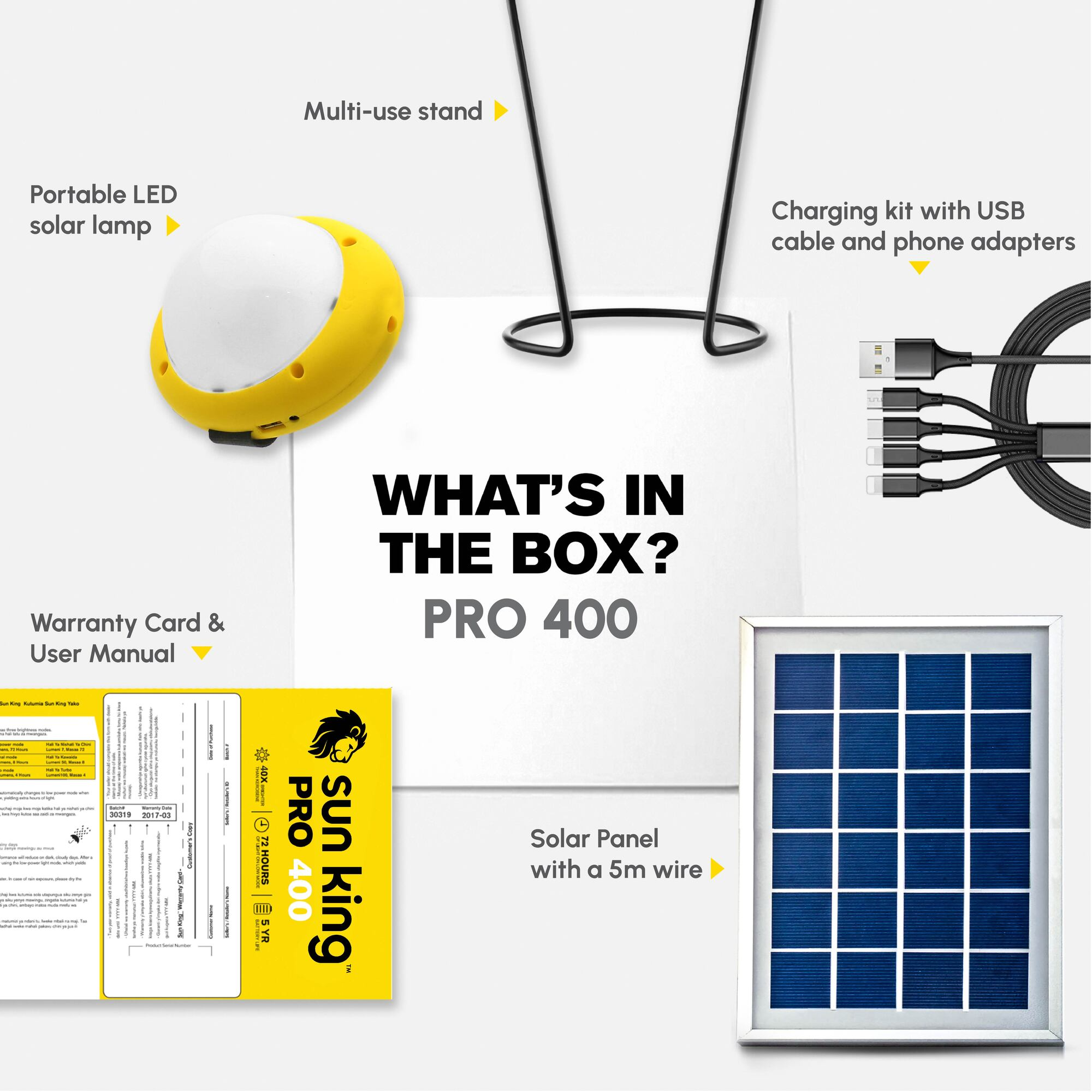 Sun King Pro 400 Super Bright Emergency Solar Light With USB Mobile Charging, Yellow
