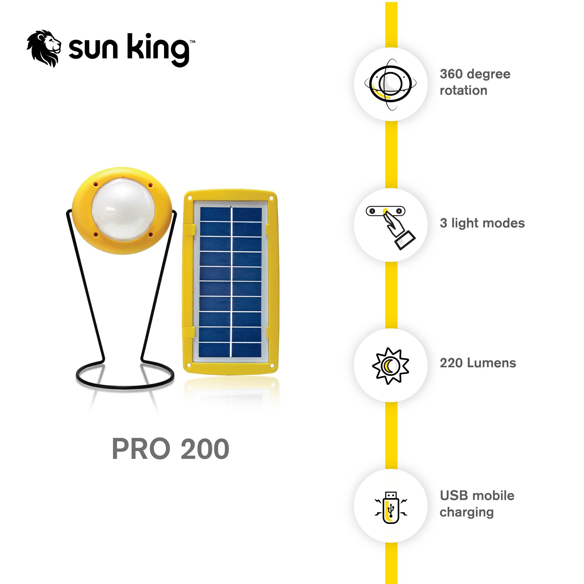 Sun King Pro 200 - Emergency Solar Light Lamp with USB Mobile Charging