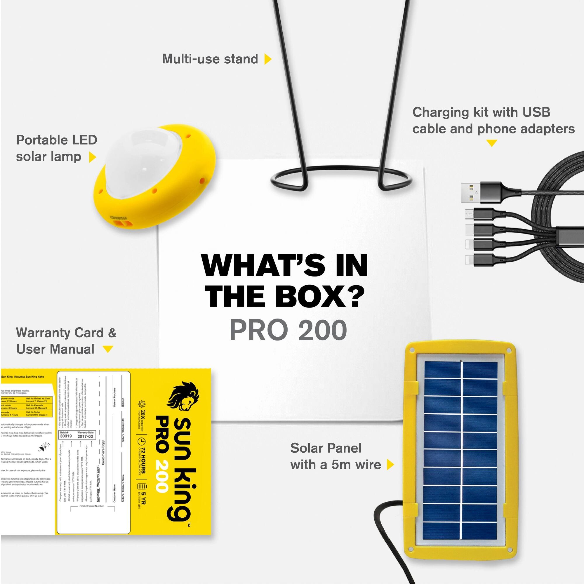 Sun King Pro 200 - Emergency Solar Light Lamp with USB Mobile Charging
