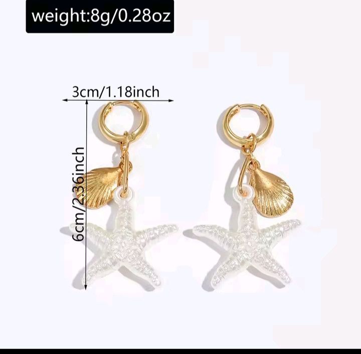 RESIN BOHEMIAN SHELL STAR FISH SHAPED HOOP DANGLE EARRINGS FOR WOMEN GOLDEN COLOUR EAR HOOK EARRING GIFTS