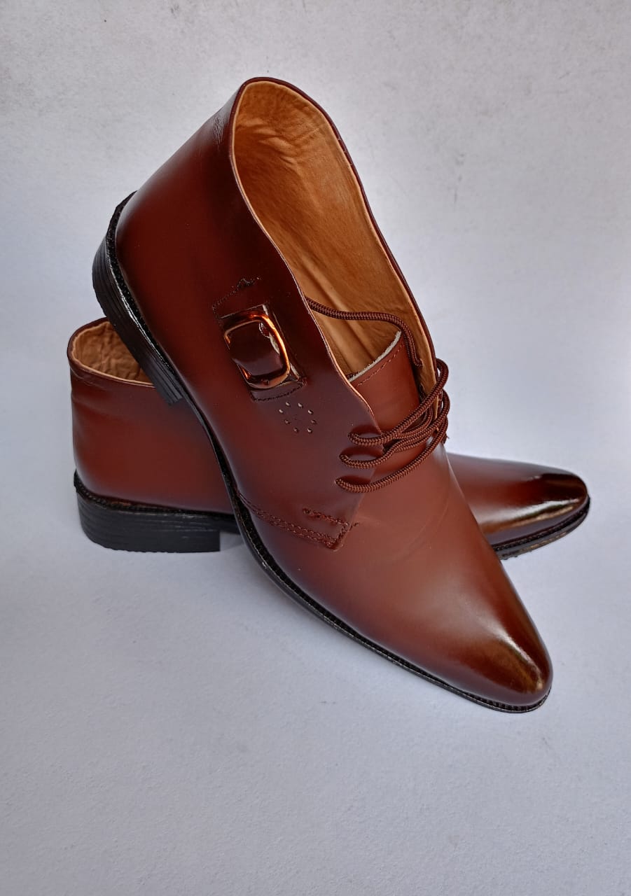 New Arrival Mens Classic Light Brown Pure Leather Ankle Boots Shoes with Laces, Has a Side Buckle Design,Comfortable,Durable and Long Lasting. Good For Rainy and Sunny Weather