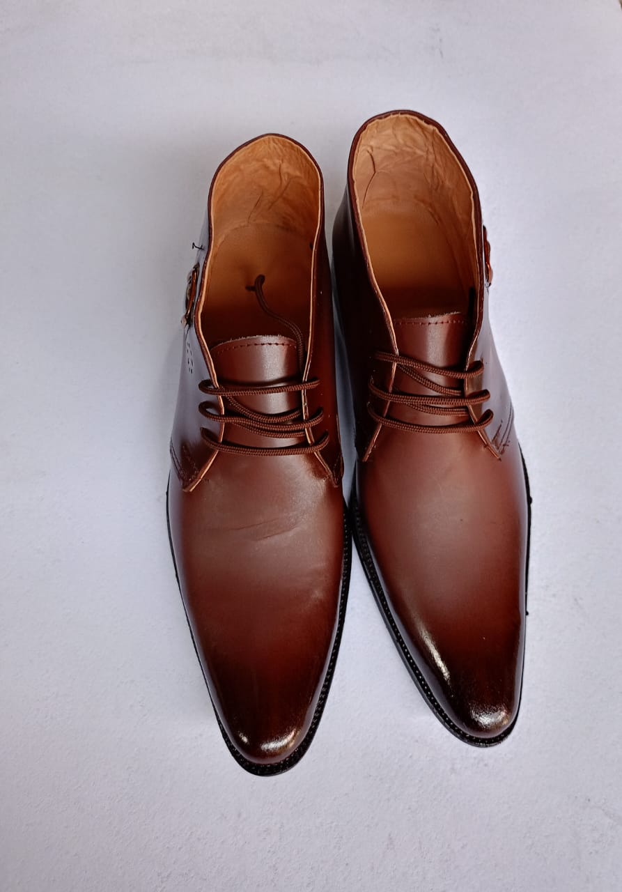 New Arrival Mens Classic Light Brown Pure Leather Ankle Boots Shoes with Laces, Has a Side Buckle Design,Comfortable,Durable and Long Lasting. Good For Rainy and Sunny Weather