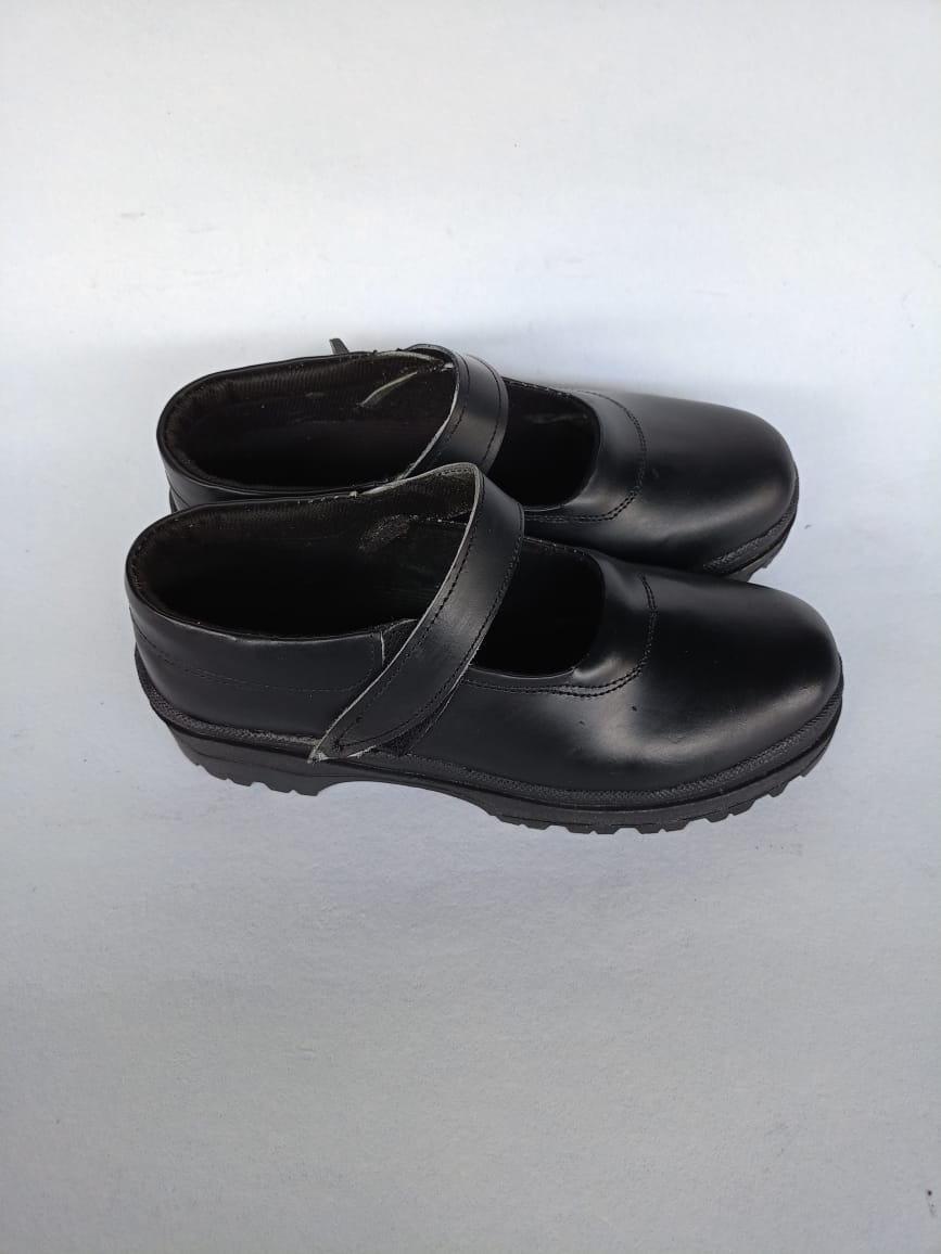 Girls/Kids Back To School Black Pure Genuine Leather School Children Shoes, High quality Durable With Hook and Loop Design,Without Laces, Good For all Weather
