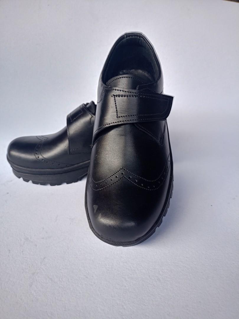 New design Comfortable Durable Black Pure Leather Back To School Shoes,Unisex for both Boys and Girls,school children comfortable with strong durable Vecro strap