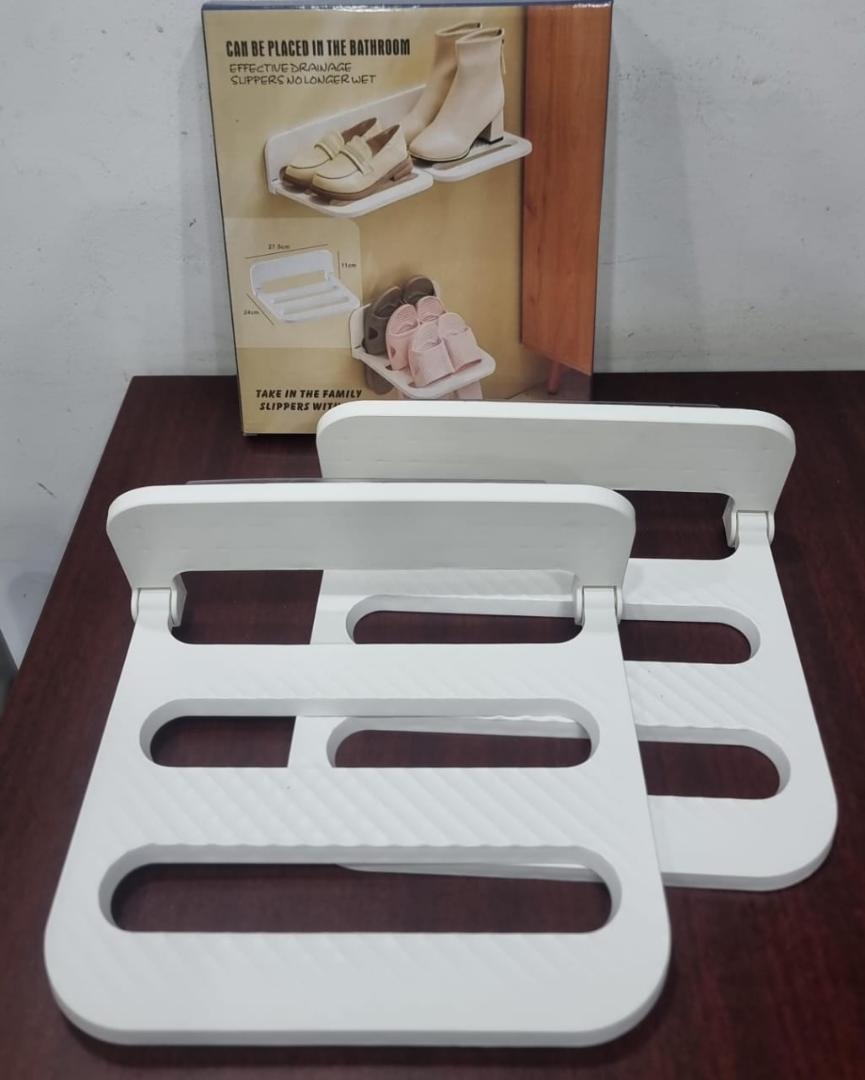 2in1 Adhesive wall mounted folding bathroom slippers and Crocs storage rack