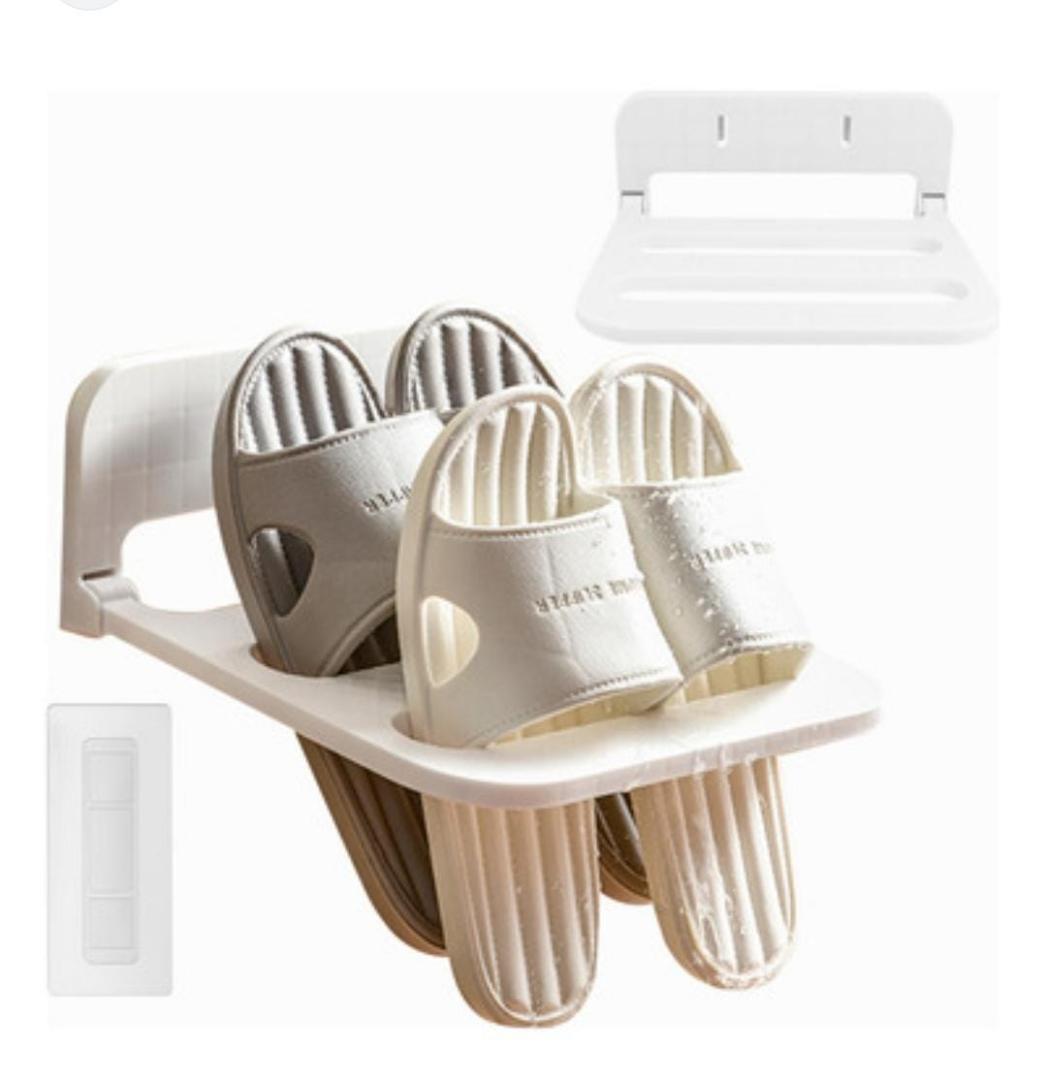 2in1 Adhesive wall mounted folding bathroom slippers and Crocs storage rack