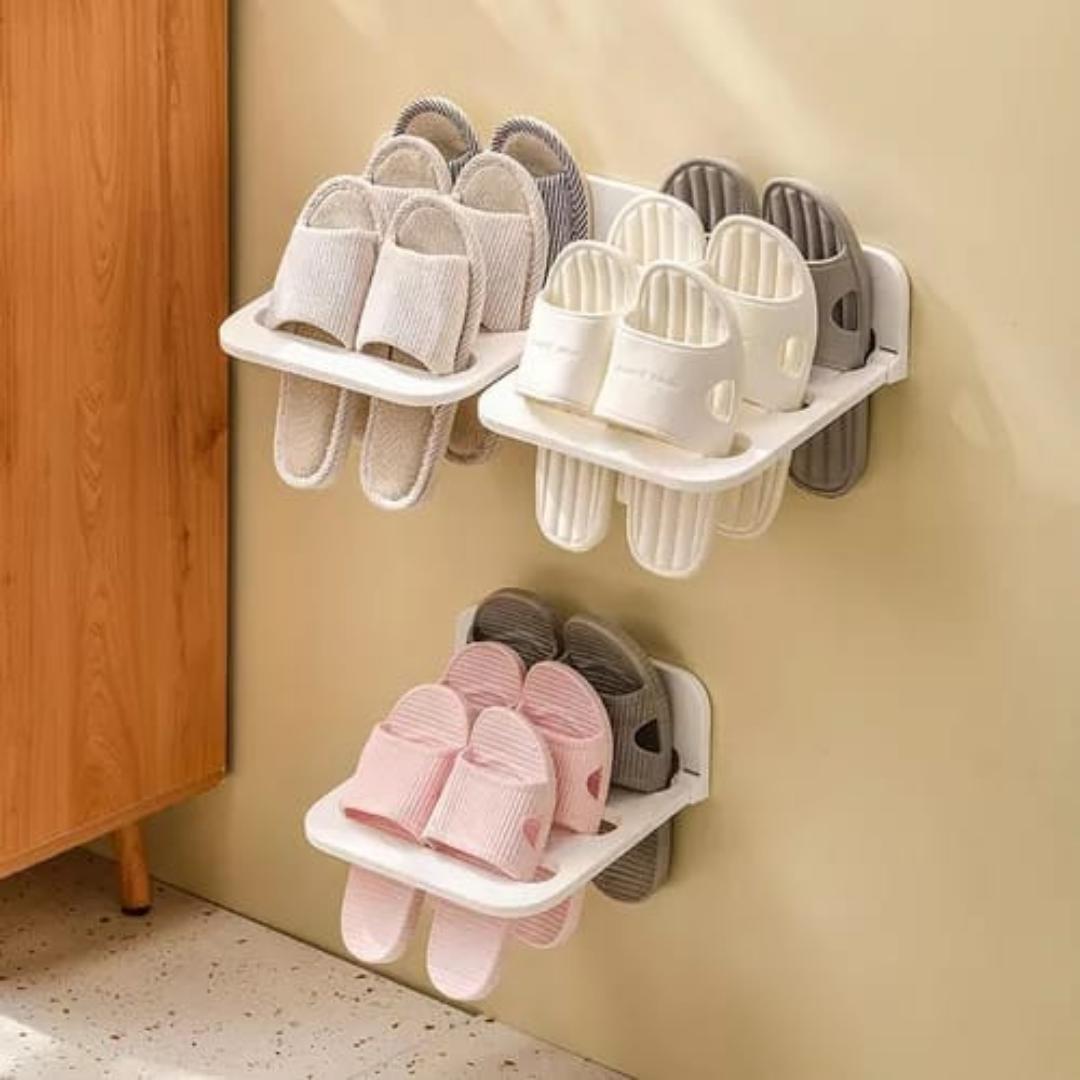 2in1 Adhesive wall mounted folding bathroom slippers and Crocs storage rack