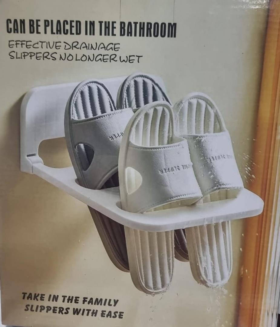 2in1 Adhesive wall mounted folding bathroom slippers and Crocs storage rack