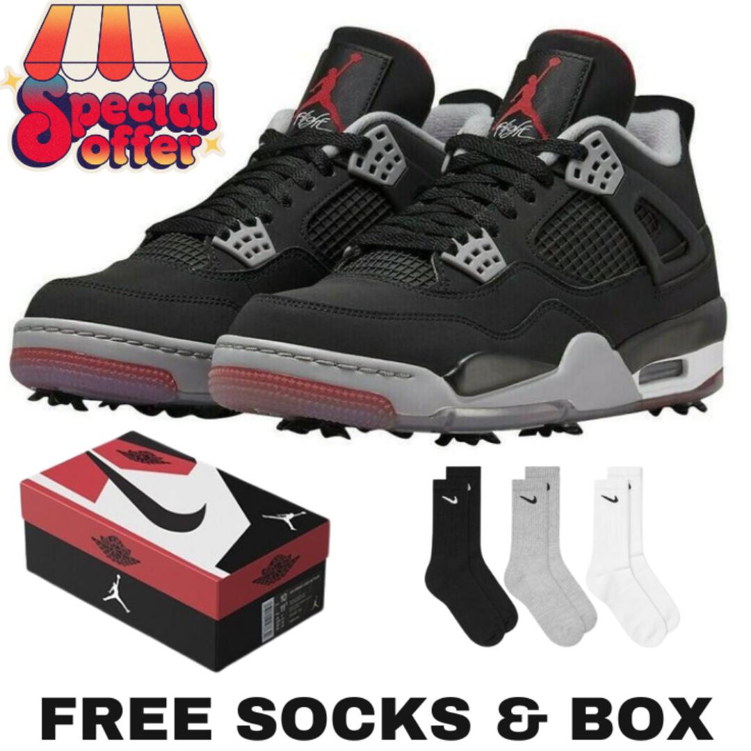 🔥(ON OFFER) AIR JORDAN 4 RETRO (BRED) FREE SOCKS & BOX (BEST SHOP FOR AIRFORCE 1, AIR FORCE 1, JORDAN 4, AIR MAX, AIRMAX) GENERIC