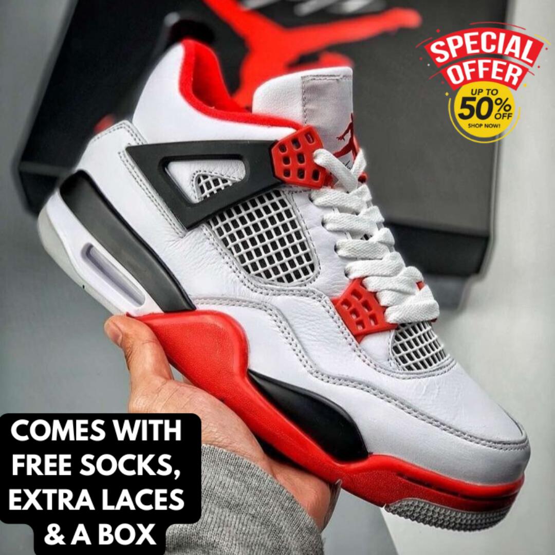 ORIGINAL AIR JORDAN 4 RETRO WHITE FIRE RED (BEST SHOP FOR AIRFORCE, AIR FORCE, AIR JORDAN, AIR MAX, AIRMAX AND ALL OTHER FASHIONABLE/HIGH QUALITY SNEAKERS)