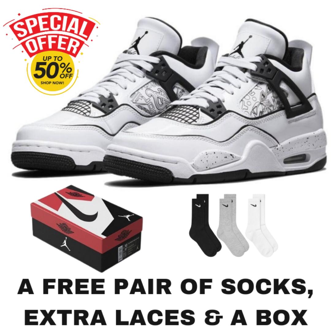 ORIGINAL AIR JORDAN 4 RETRO WHITE BLACK DIY (BEST SHOP FOR AIRFORCE, AIR FORCE, AIR JORDAN, AIR MAX, AIRMAX AND ALL OTHER FASHIONABLE/HIGH QUALITY SNEAKERS)