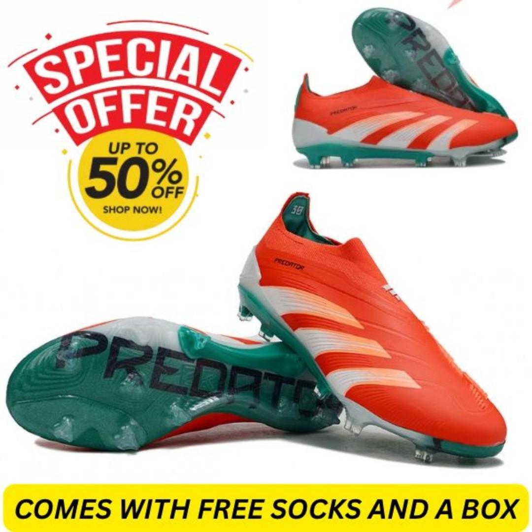 🔥(ON OFFER) Adidas Predator Elite lace lessAccuracy FG Football Boot - Solar Red/Aqua Blue. Soccer Boots, Sport shoes, Sport sneakers GENERIC