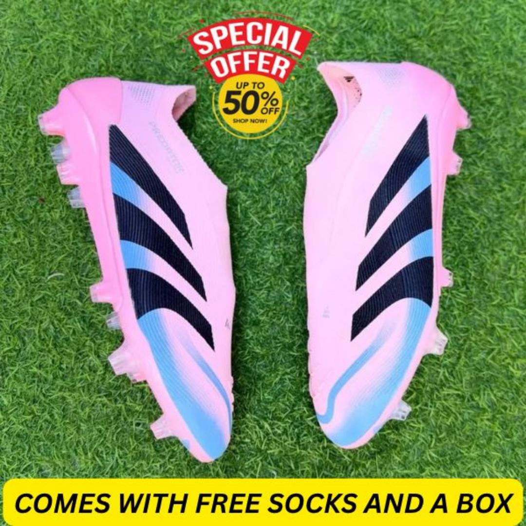 Original Adidas Predator Elite 25 Laceless FG Firm Ground Soccer Cleats - Pink/Black/Blue, soccer boots, football boots