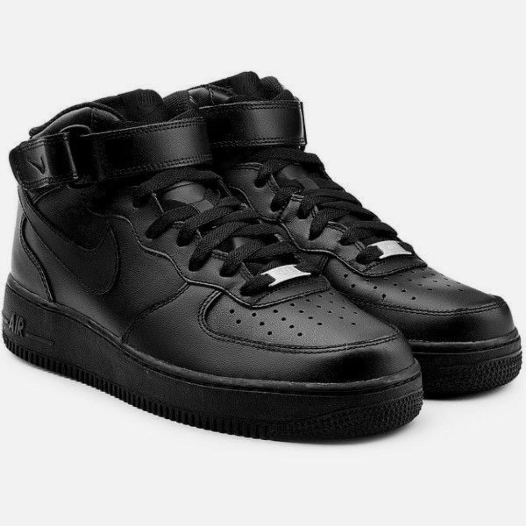 🔥( ON OFFER ) LEATHER AIR FORCE 1 HI CUT - BLACK, COLOUR TRIPPLE BLACK ,HIGH QUALITY SNEAKERS. AIRFORCE 1 white JORDAN Best shop for Airforce, Air jordan, Airmax tn, Air force sneakers) GENERIC